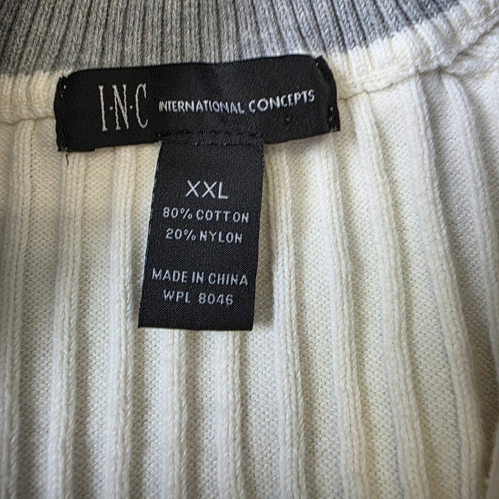 INC International Concepts Mens White Ribbed Quarter Zip Sweater XL Cotton Blend - Picture 7 of 9